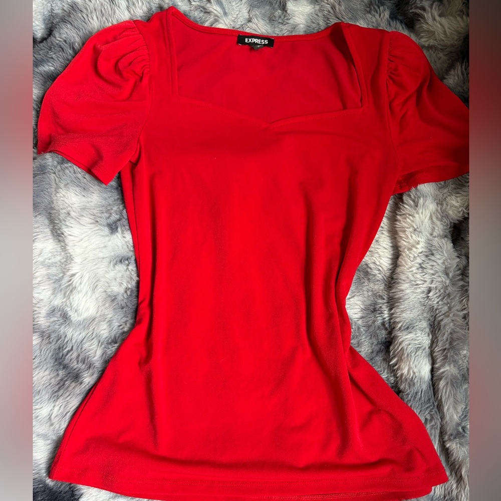 Express Red Fitted Short Sleeve T-Shirt